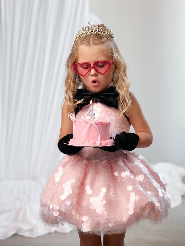 Toddler Girl Tulle Party Dress - Różowa sukienka z cekinami i tiulem