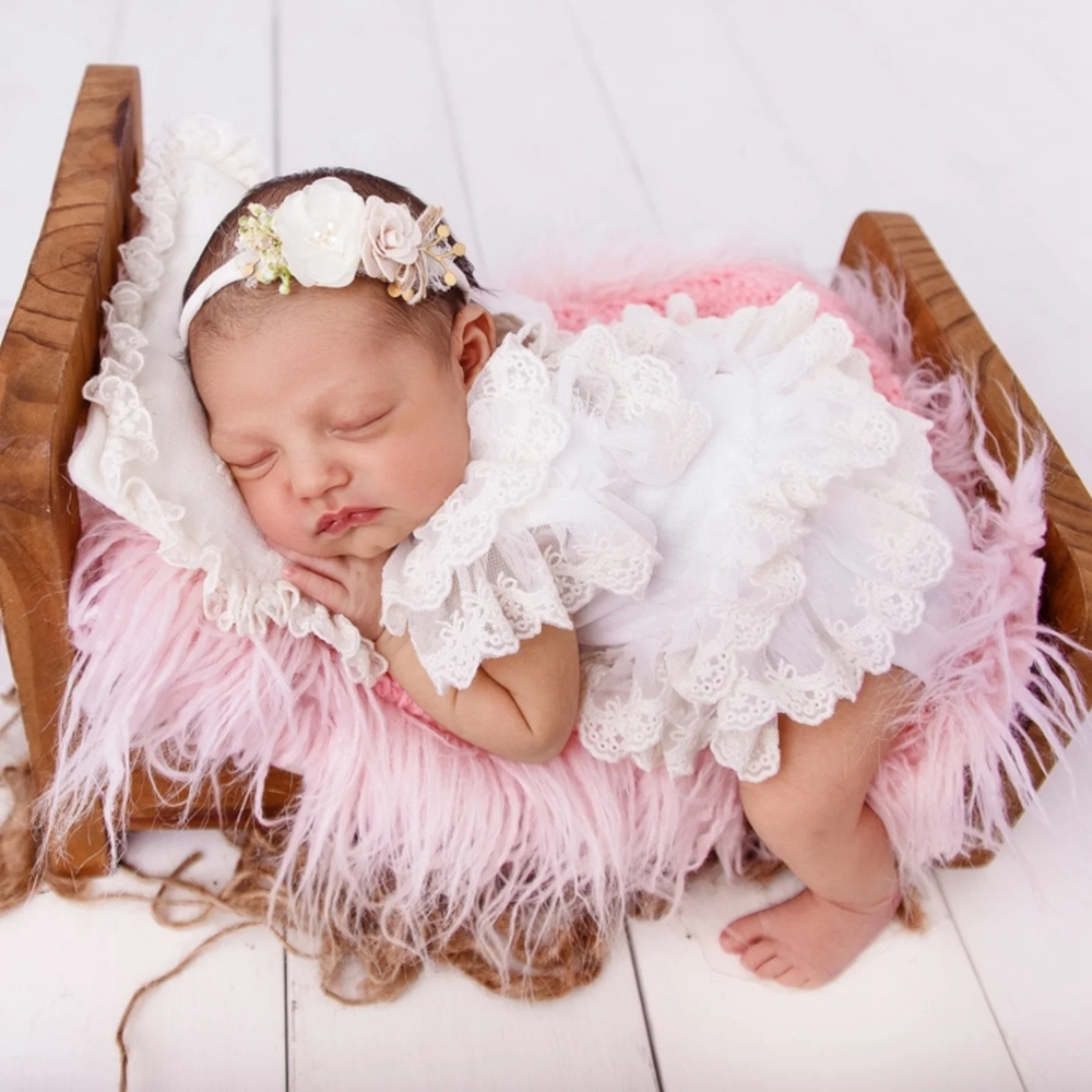 Newborn Baby Girl Romper Floral - Rekwizyty do sesji noworodkowej dziewczynki, koronkowy