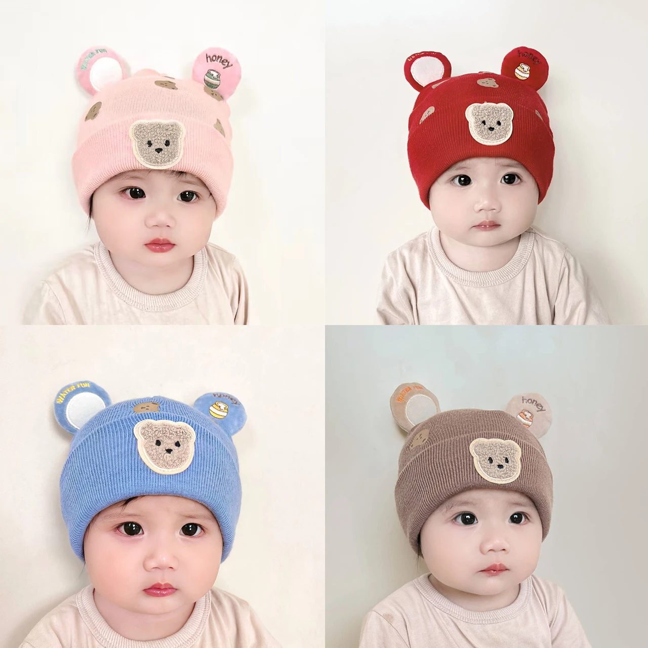 Infant Beanie Hat With Ears - Czapka Zimowa Ciepła Dziecięca Czapka Beanie